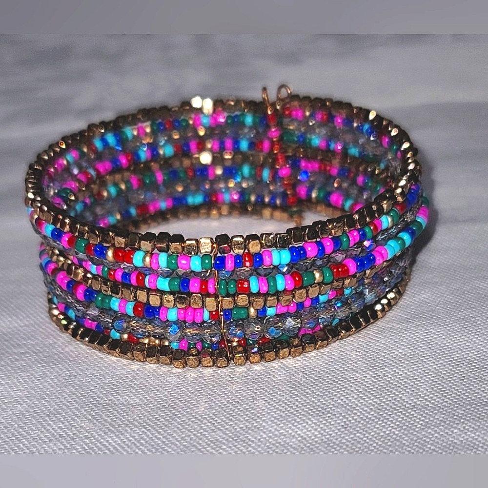 Multicolored beaded cuff bracelet